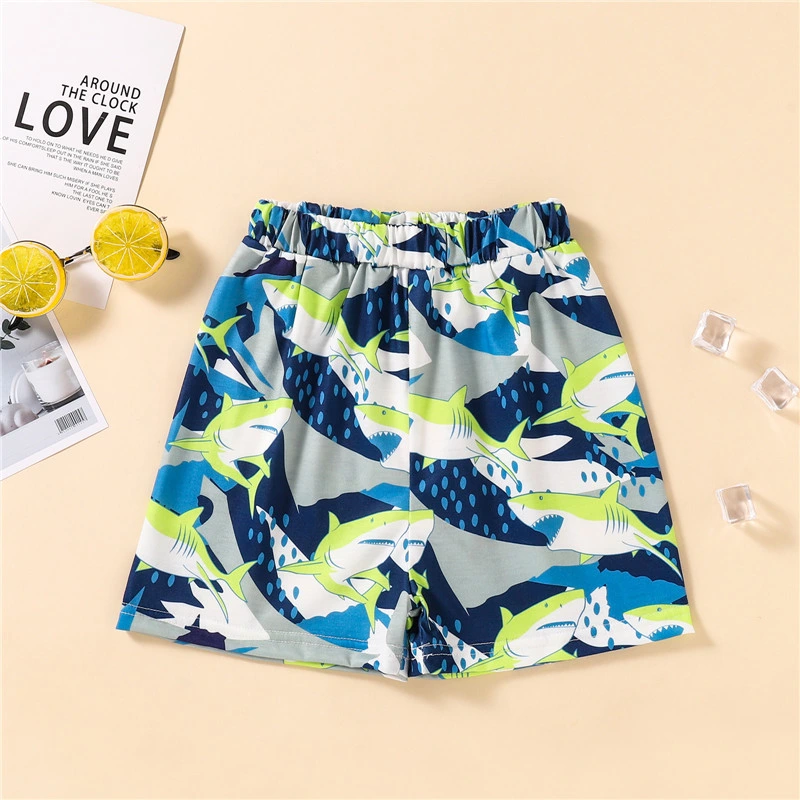 Children&prime; S Pants Shark Print Boy Beach Shorts Polyester Beach Wear