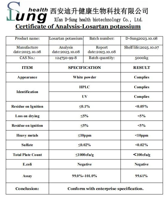 99% pharmaceutique Losartan potassium Losartan potassium poudre Losartan potassium