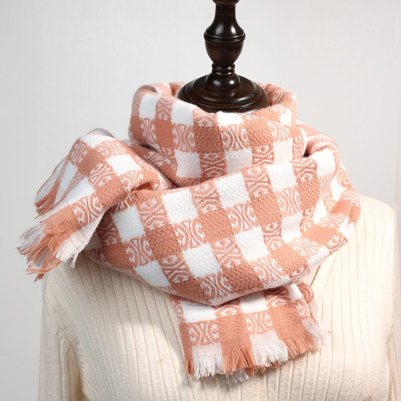 Checkerboard Sweet MID-Length Warm Shawl New Autumn and Winter Imitation Cashmere Lady Scarf