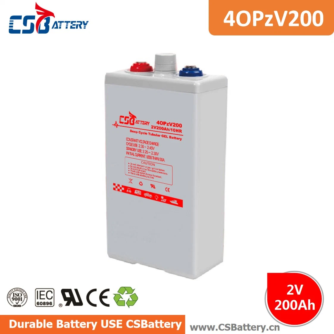 Csbattery 2V200ah Deep Cycle Gel Opzv Bateria for Telecommunication/Emergency-Lighting/Solar-System/Solar-Bts/Ali