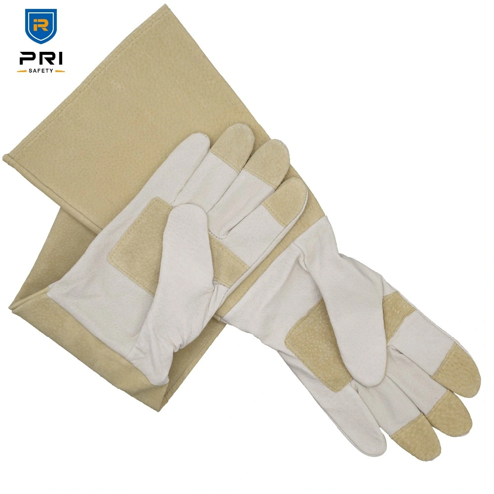 Pri Natural Pigskin Leather Gauntlet Puncture Resistant Yard Work Long Sleeve Garden Gloves