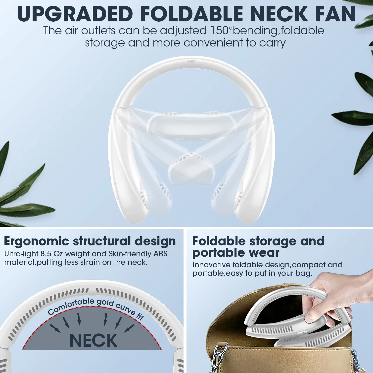 Great Quality Portable Rechargeable LED Display Bladeless 3 Speeds Neck Fan