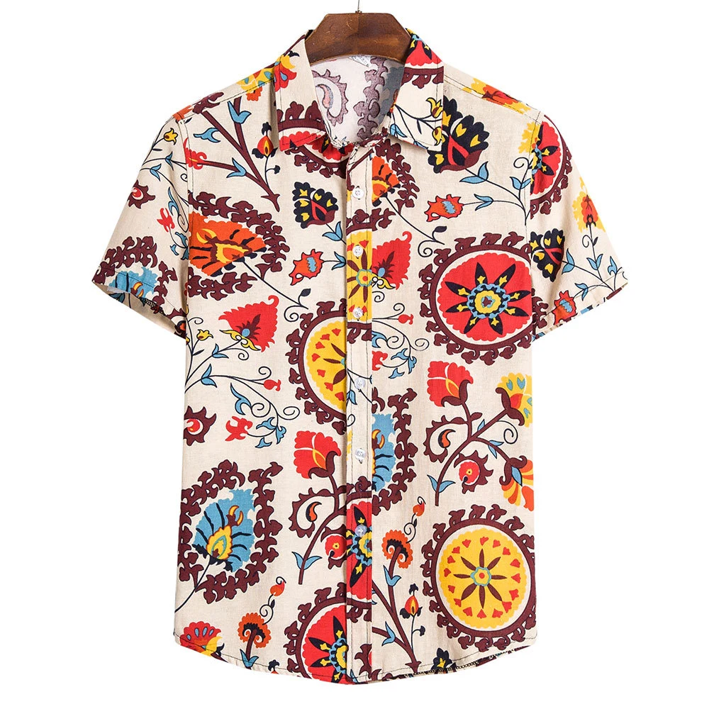 Colorful Print Casual Polo Shirt Short Sleeve Buttons Down Collared Esg16451