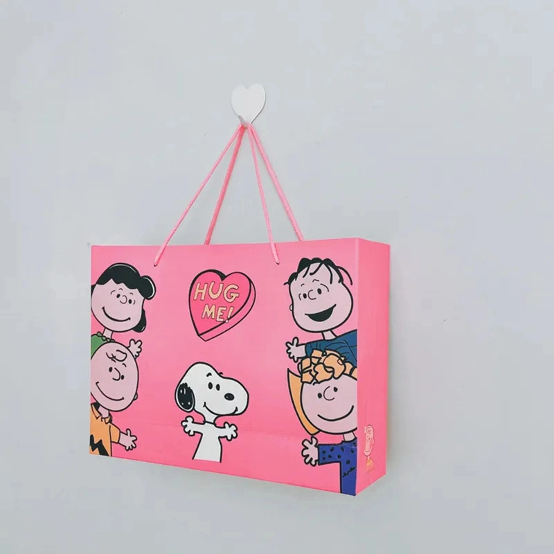 Customised Hot Pink Paper Bag Recycled Personalized Cute Cartoon Sanrio Clothing Shoes Garment Paper Packing Bag