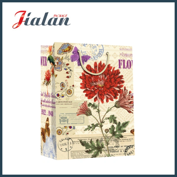 Customize Retro Flowers Printed Shopping Carrier Gift Paper Bag