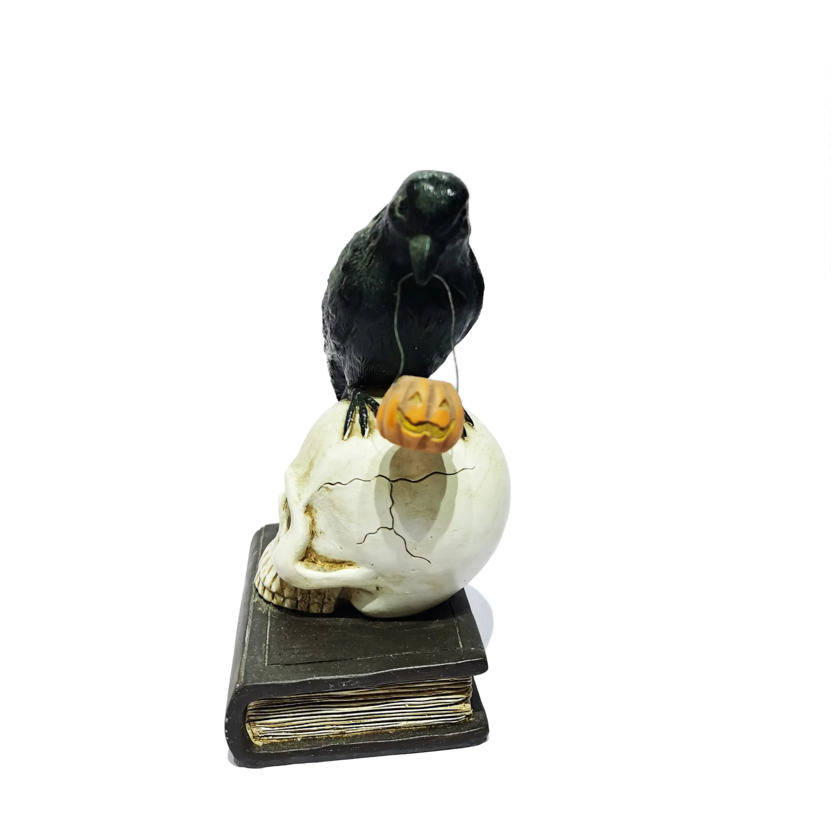 Halloween Resin Vintage Folk Art Sculpture Souvenir Decor Owl Figurine with Pumpkin Statue