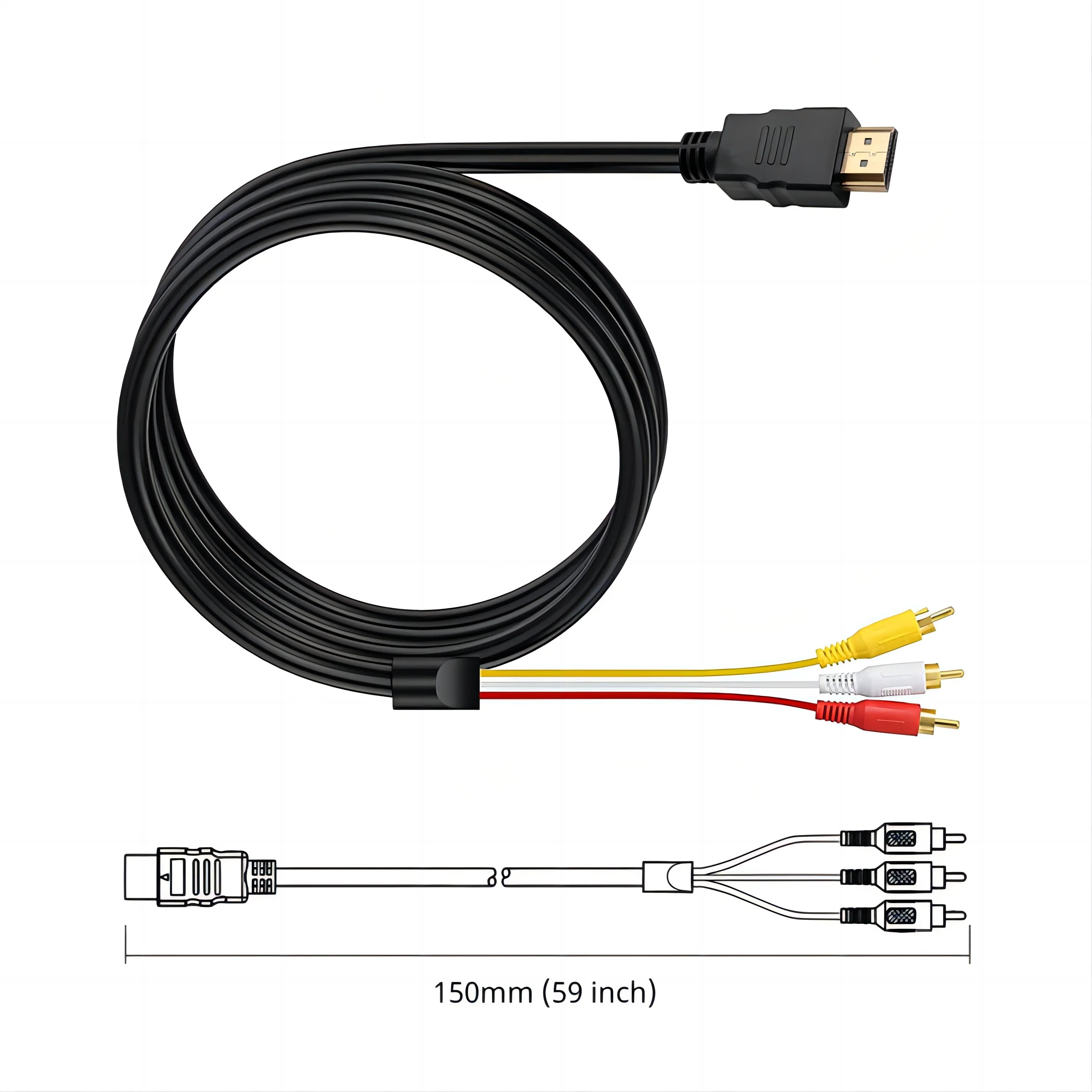 Cabo HD para RCA, HD MACHO DE 1080P 5 PÉS para conector de cabo AV de áudio de vídeo 3 RCA adaptador de transmissor de uma via para TV HDTV DVD