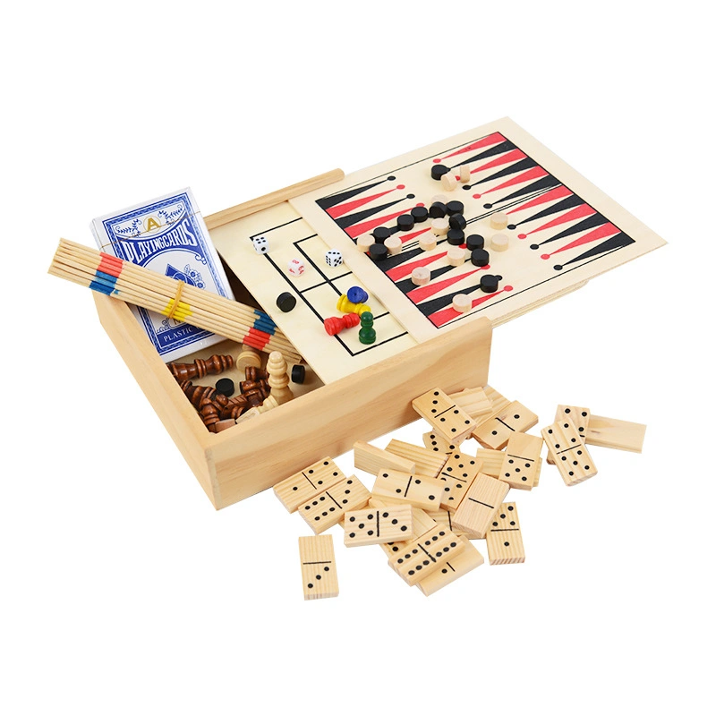 Multifunktionales Holzbrett Spiel All in One Poker Domino Set