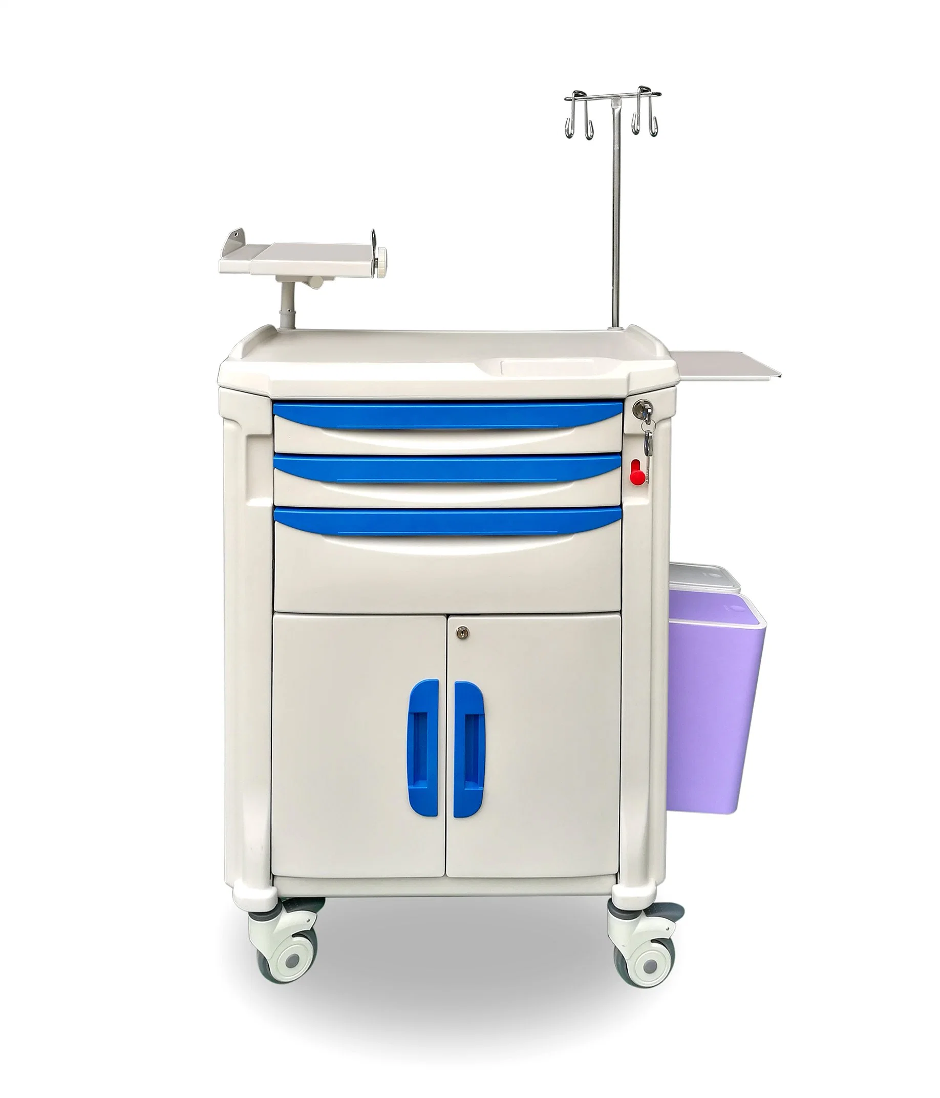 Plastic HDPE Medical Crash Cart Hospital Trolley