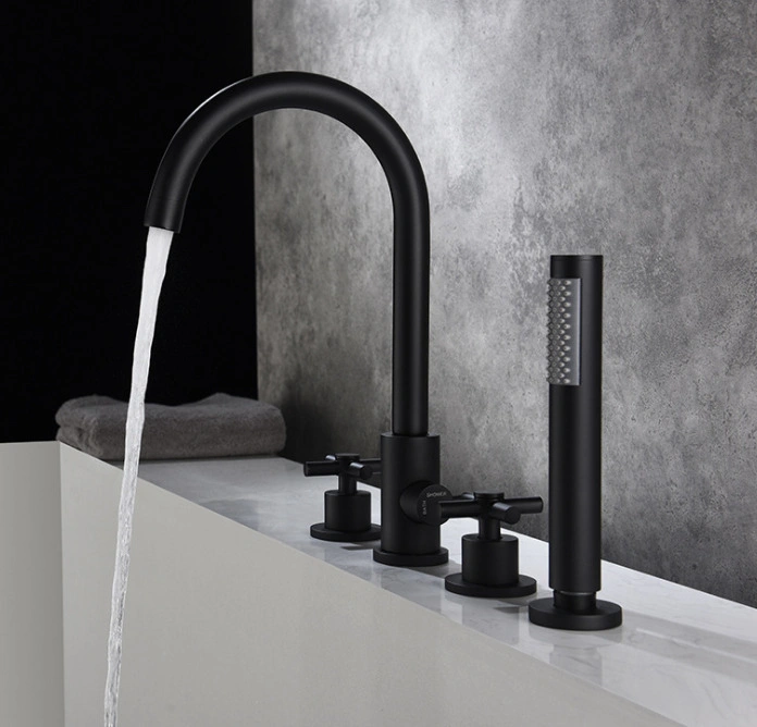 3PCS/4PCS Vertical Bathroom Shower Black Mixing Plating Bathtub Split Faucet for Bathtub Side