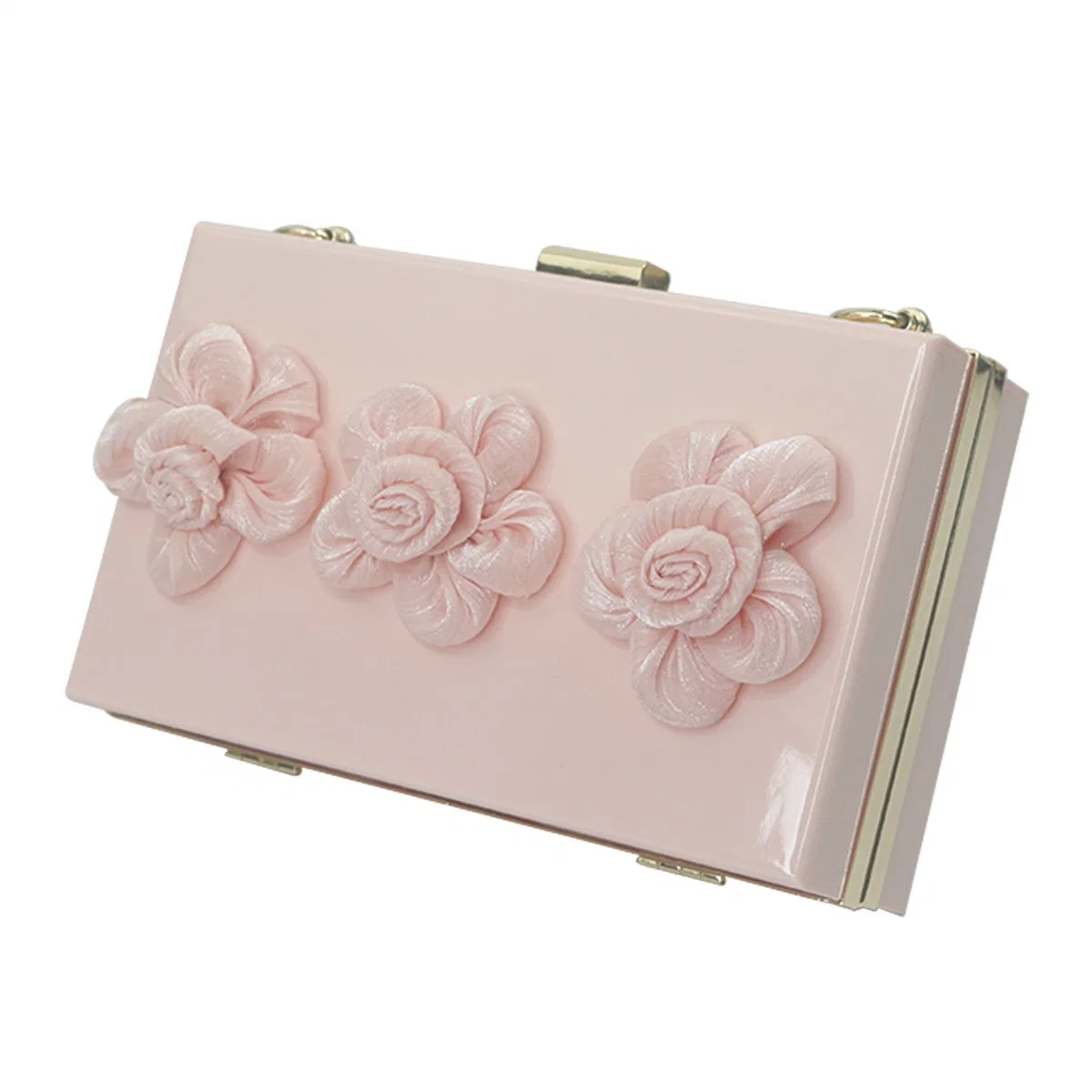 Bolso clutch con diseño floral rosa acrílico de concha dura