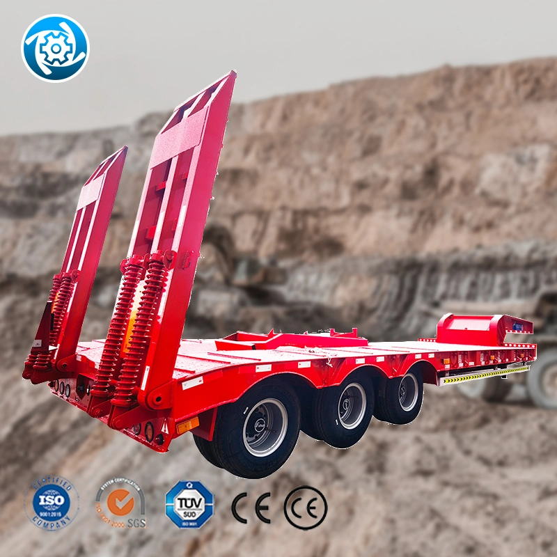 Personalização de fábrica 120ton20FT15m2 Lines2axletruck Trailerhidráulico Extendível Semi-reboque pesado para profissionais Transporte de utilidade tandem de estrutura pequena