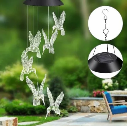 Solar Wind Aluminum Tube Windbell Lamp Automatic Colorful Flash Wooden Pendant