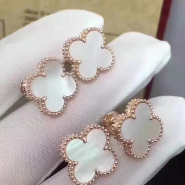 Brand Clover Earrings Van Cleef&Prles Four Leaf Clover Earring Original Alharmbras Stud Clip Fashion Jewelry Designer Copy Authentic Women Jewelry Love Gifts