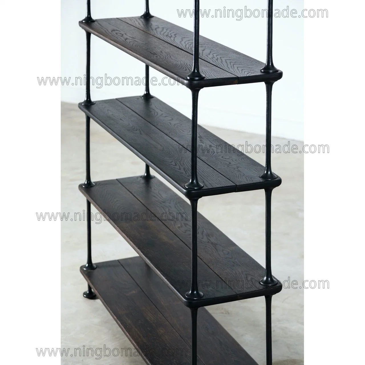 Industrial Aesthetic Furniture Ebony Oak Antique Brass Solid Iron Book Shelf