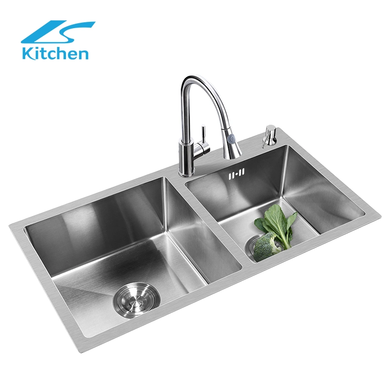 High Quality 304/201 Nano Handmade Stainless Steel Kitchen Sink Double Bowl Corner Kitchen Sink