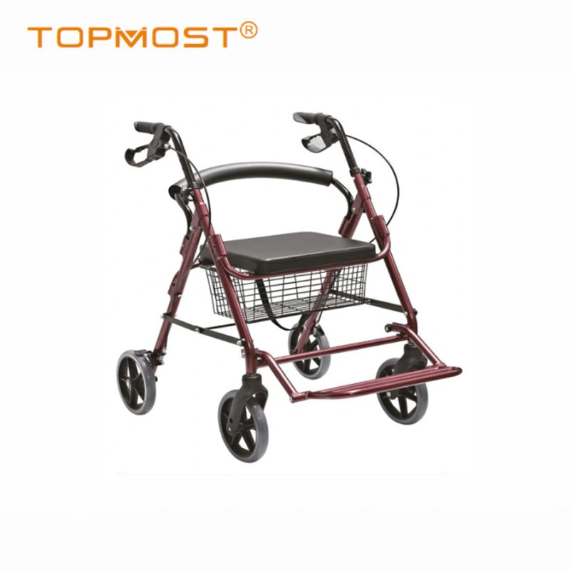 Manual Adjustable Height Light Folding Walker Mobility Walker Rollator with Seat