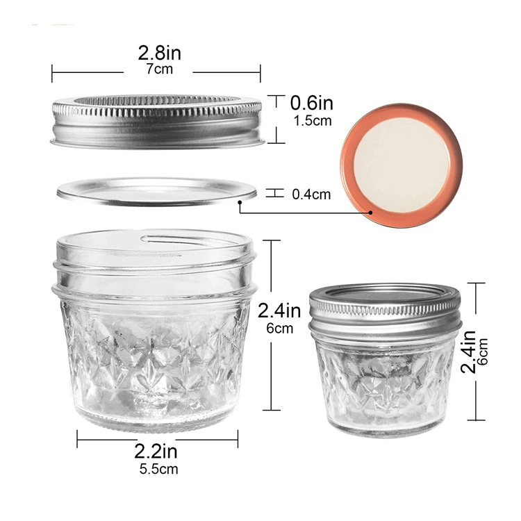 4 Oz 8 Oz 12 Oz Empty Mason Jelly Jam Canning Jar Glass with Metal Lid