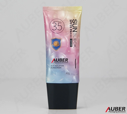 Tube cosmétique ovale de 35 mm, crème solaire imprimée, emballage cosmétique personnalisé.