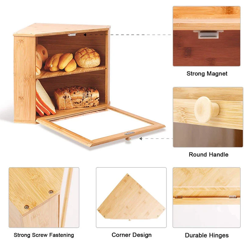 Eco-Friendly Wooden/Bamboo Kitchen Box with Clear Window for Food/Bread/Tableware/Tools Storage