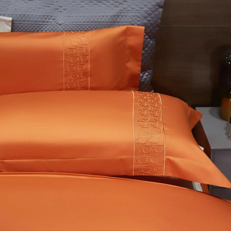 Naranja Egipto algodón Comforter edredón edredón funda cama King Size Sábanas textiles Premium para el hogar con 2 fundas de almohada almohada almohada Shams ropa de cama de proveedor