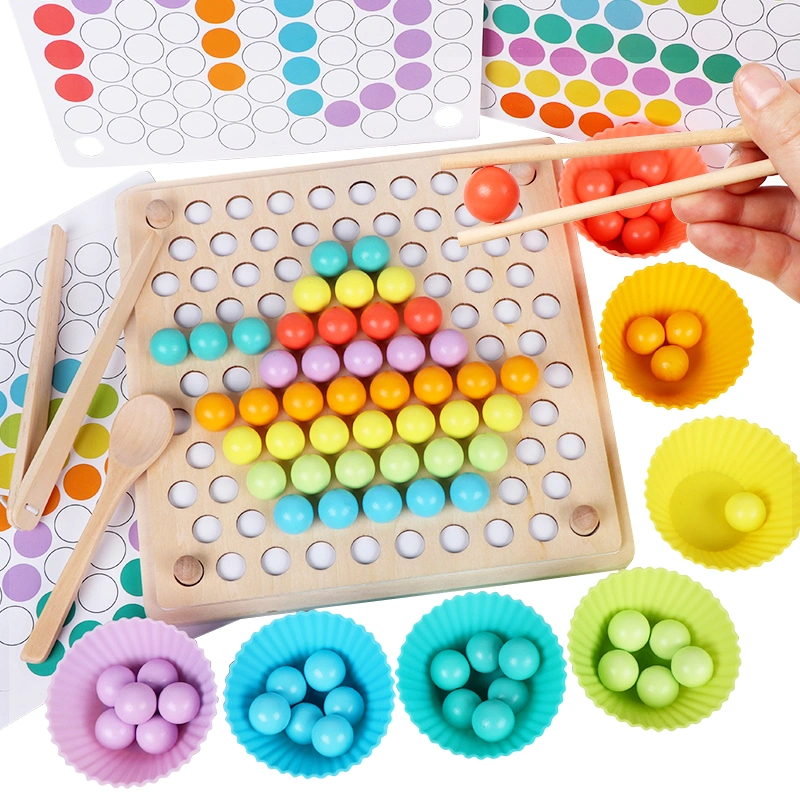 Color Wooden Peg Board Bead Game Montessori Educational Games for Children