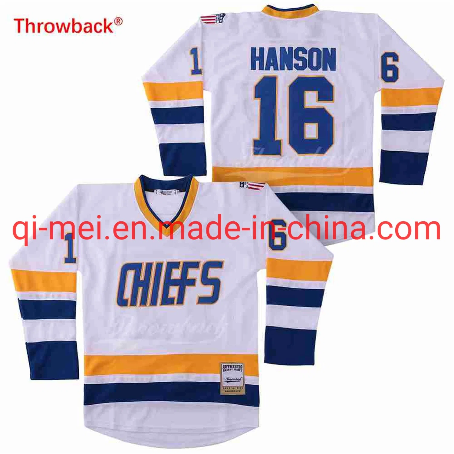 Hanson Brothers Charlestown Chiefs 16 Jack 17 Steve 18 Jeff Slap Shot Movie White Blue Hockey Jerseys