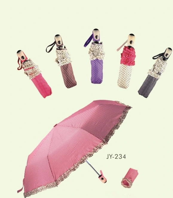 Automatic Open and Close Lace Edge DOT Printing 3 Fold Umbrella (JY-234)