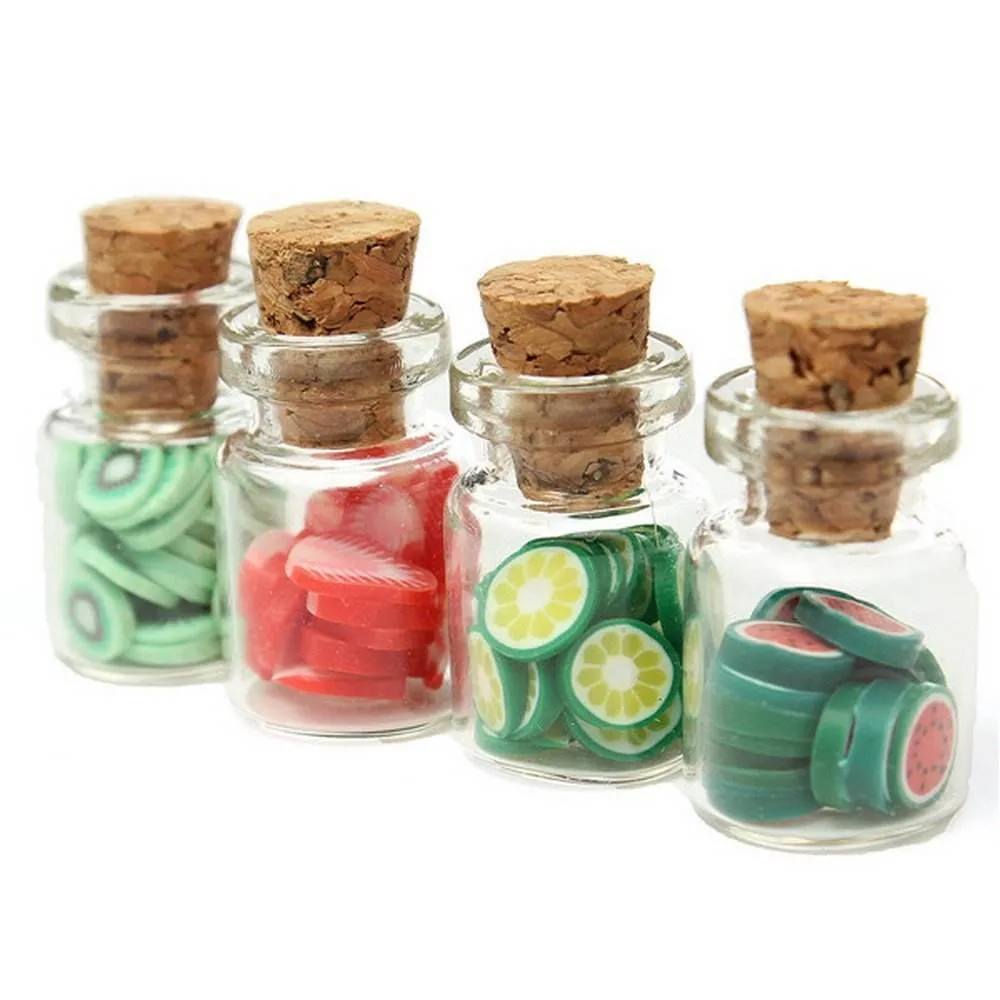 1: 12 Dollhouse Miniature Fruit Slices Storage Food Jar Glass Bottle