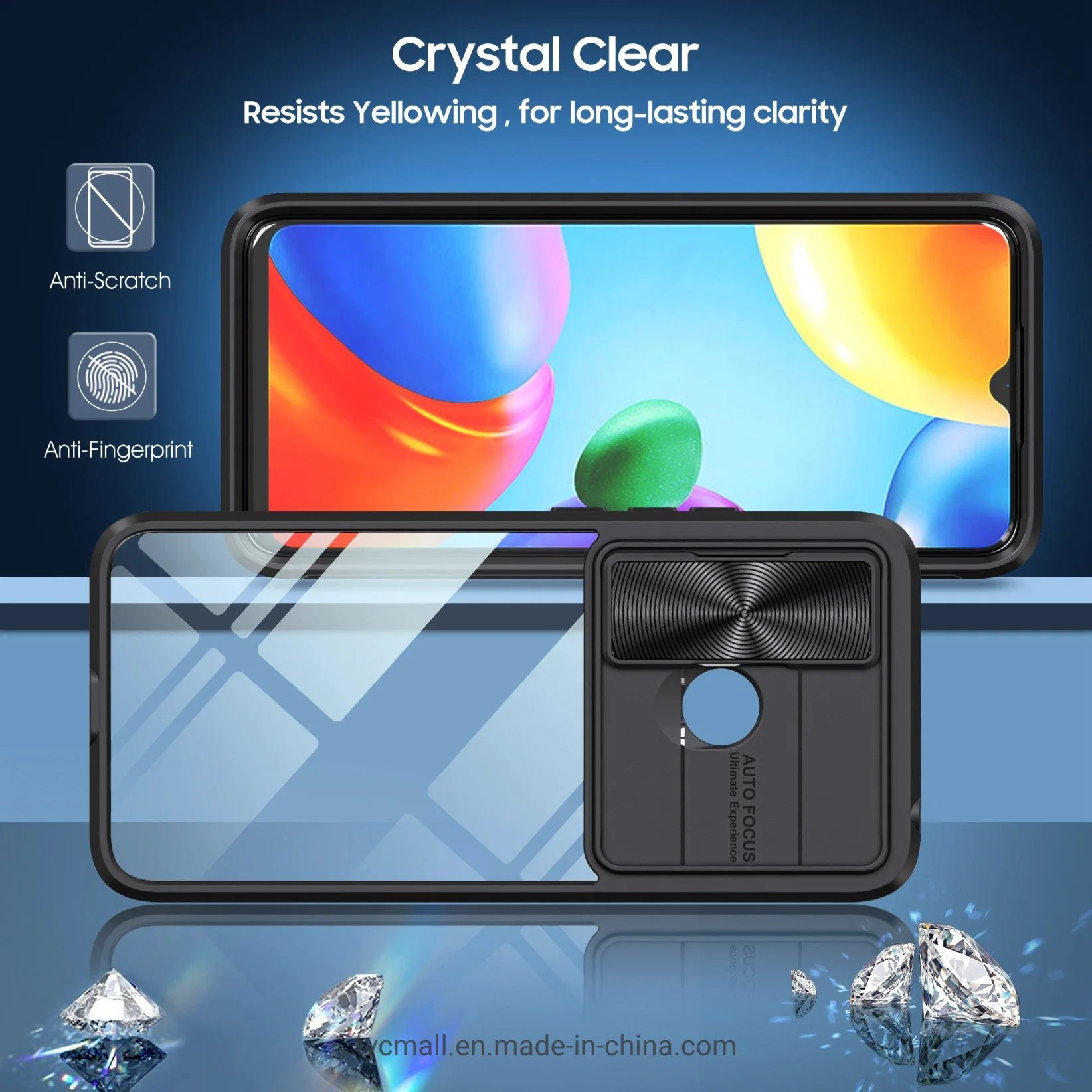 Crystal Clear Phone Case for Xiaomi Redmi 10c 4G TPU+PC+Acrylic+Metal Shockproof Case Camera Slider Lid Design Phone Case - Black