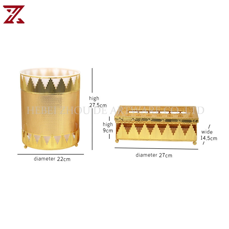 الجودة الفاخرة Hollow خارجا مستديرة شكل سلة المهملات صندوق صندوق صندوق صندوق صندوق صندوق صندوق صندوق صندوق معدني ذهبي