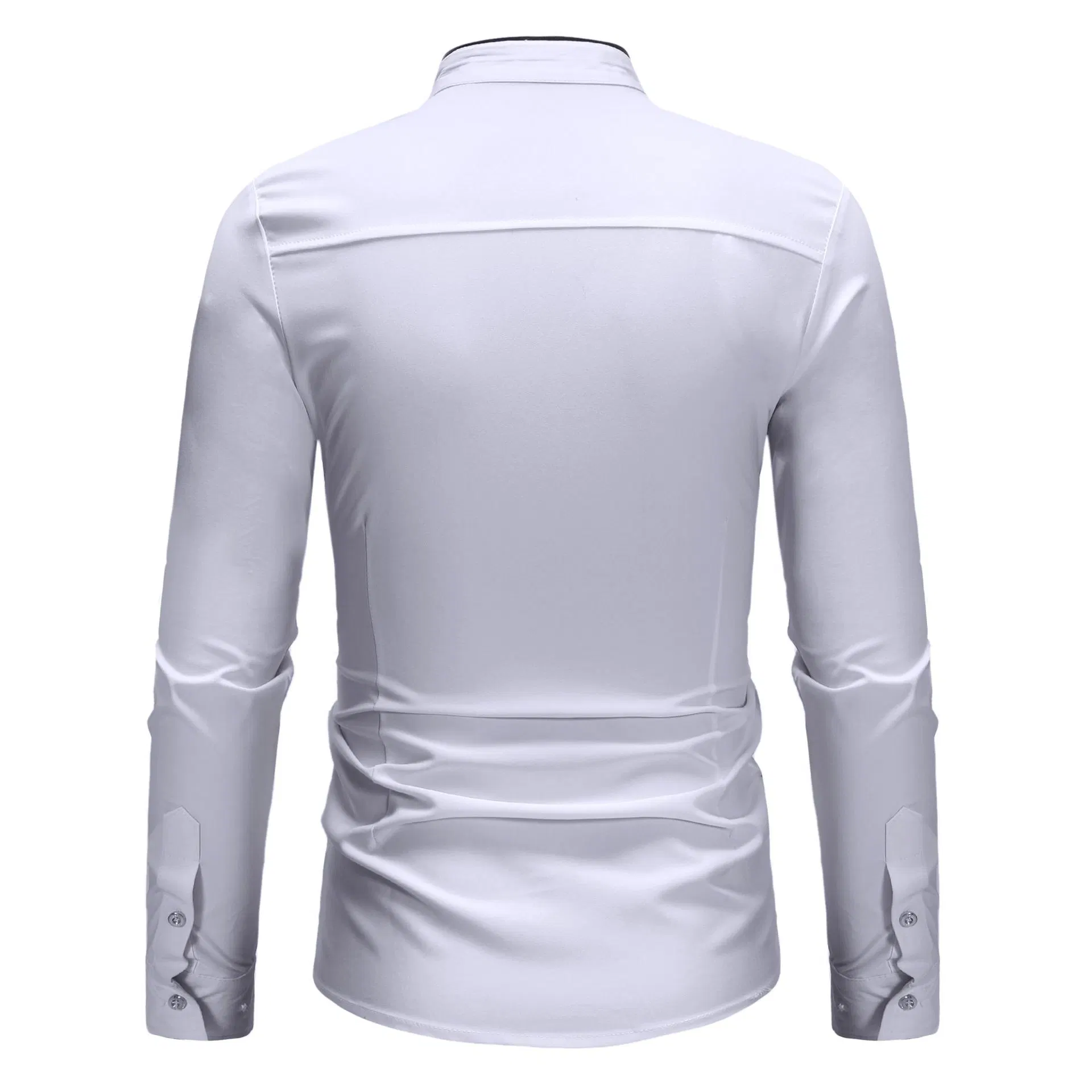 OEM Contrast Color Stand Collar Shirt Men's Pleated Front Long Sleeve Party Dress Shirt