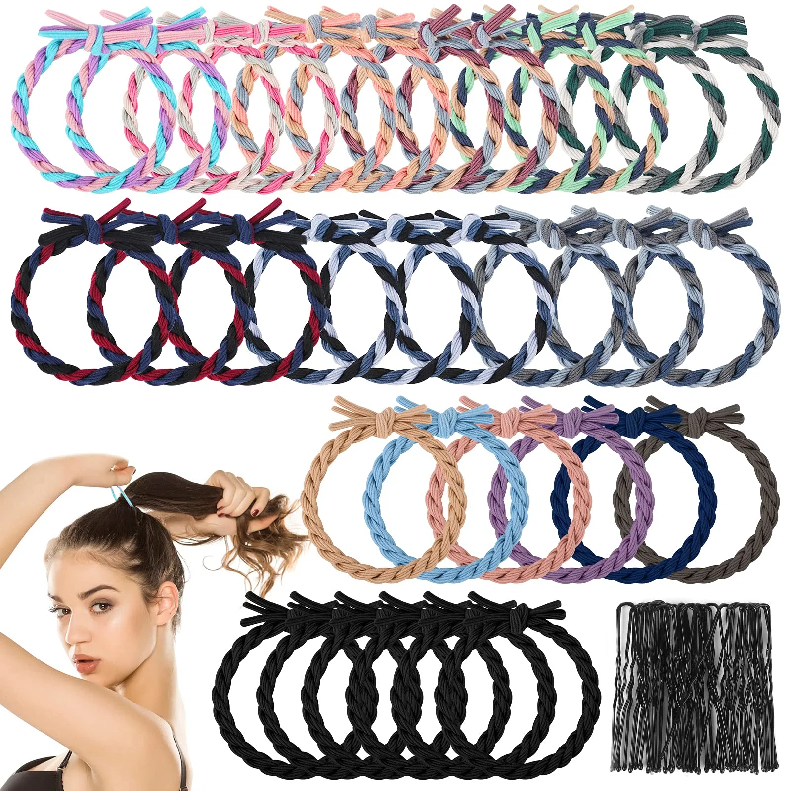 54PCS Braided Hair Tie Braided Hair Bobble Elastic Rope Multicolor Hair Tie