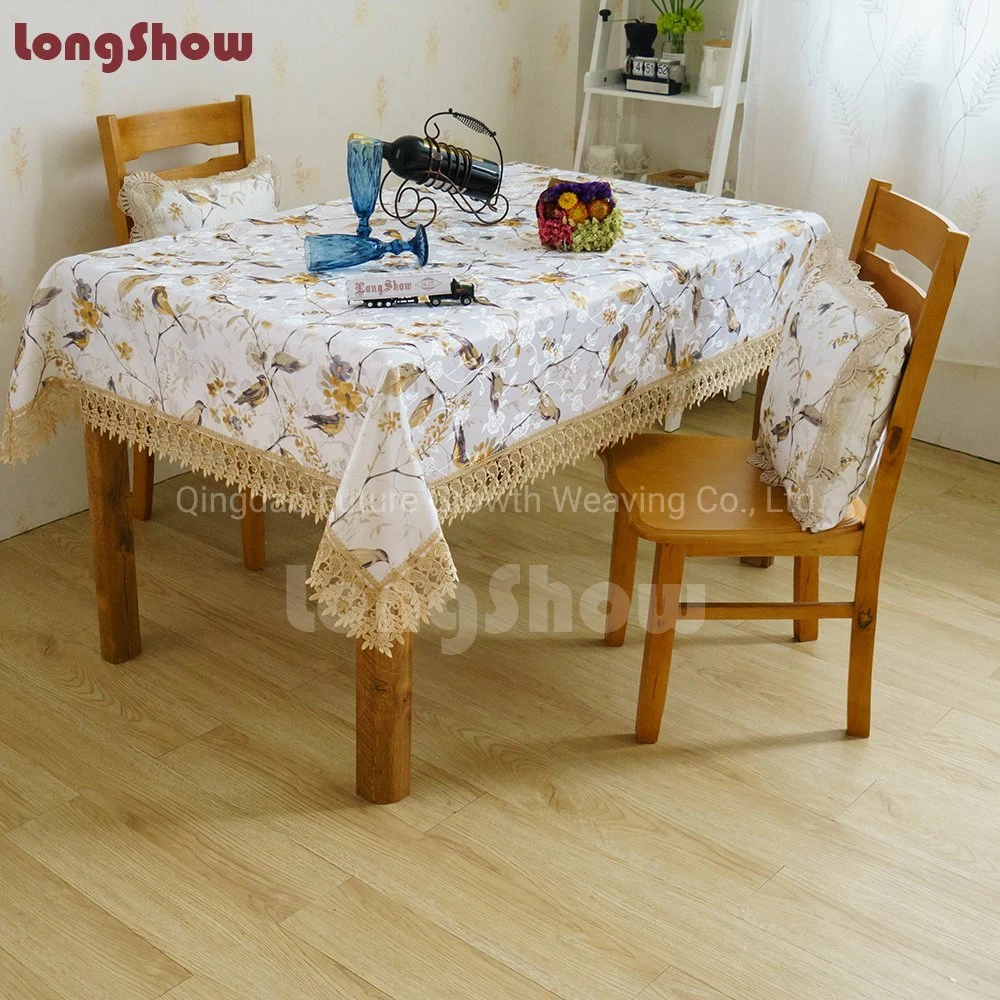 Luxury China Painting Birds Pattern Jacquard Decor Tablecloth