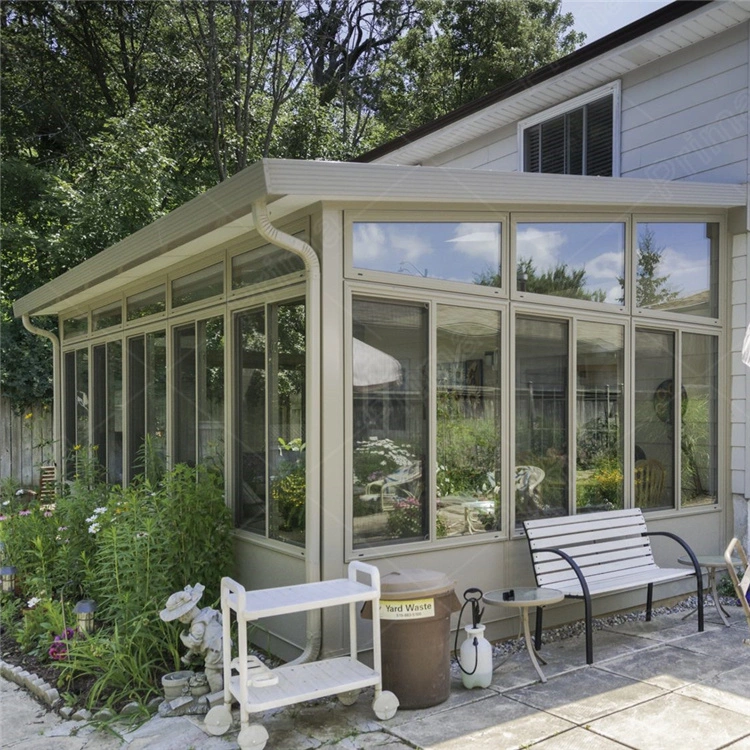 Habitación única de madera plana para jardín, vidrio pequeño personalizado Marco de la casa de cristal