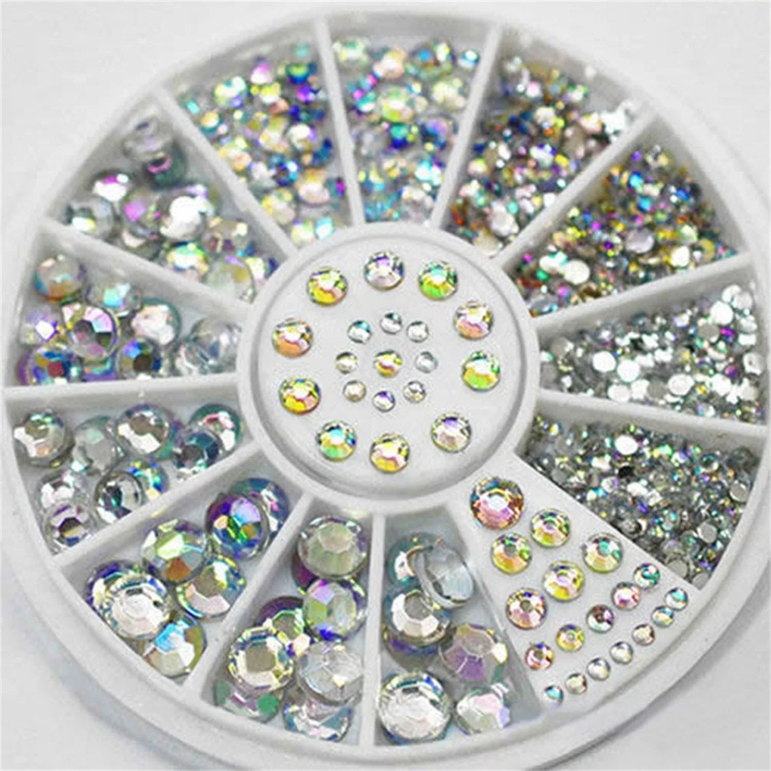 12-Grid Turntable Manicure Decoration Flat-Bottomed Magic Color Alloy Diamond Special-Shaped White Ab Rhinestone Jewelry