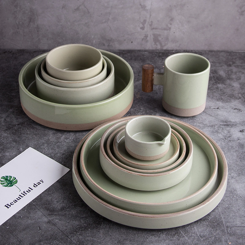 Popular Design Home Goods Korean Style Matte Green Speckle Glaze Full Christmas Ceramic Dinner Set for Gift