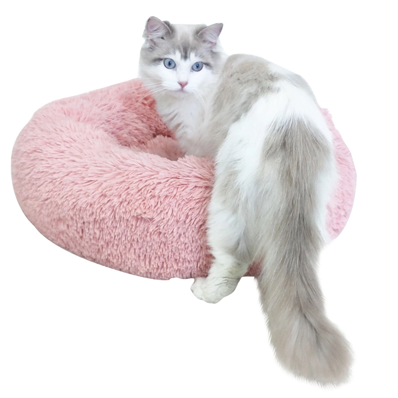 Donut Cat Bed Plush Faux Fur Cat House Cats Comfortable Warm Deep Sleep Pet Nest Cute Cat Bed