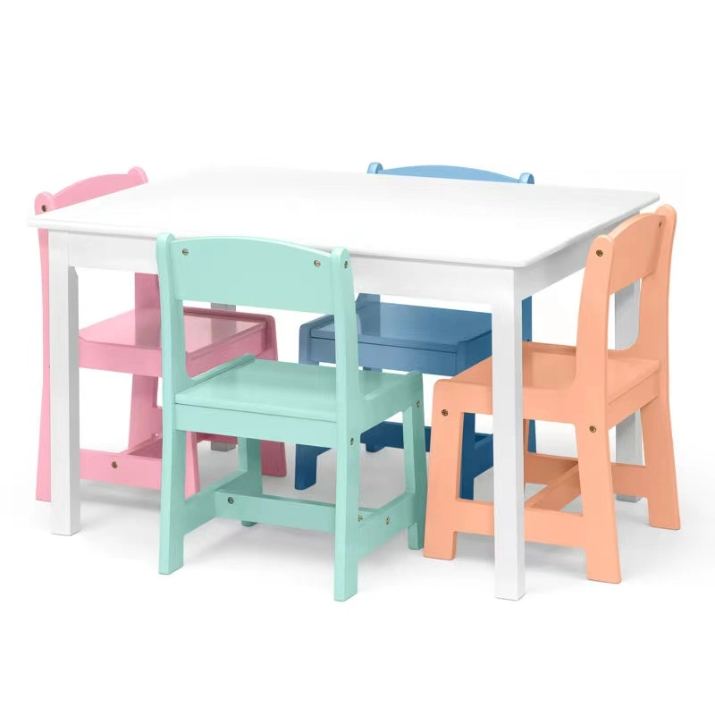 5-Piece Wooden Kids Toddlers Activity Play Study Table and Chair Set for Playroom