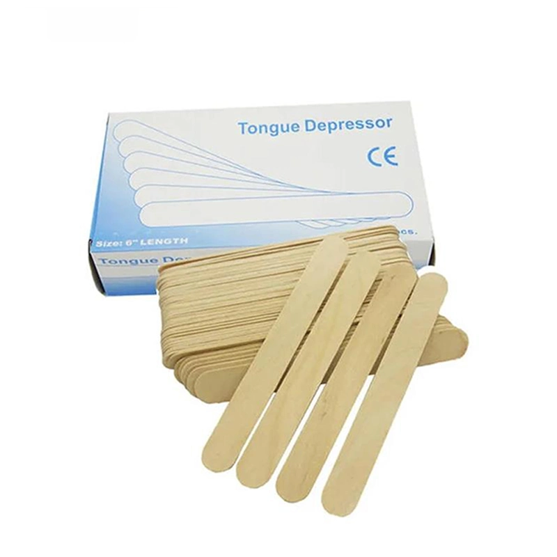 Precio de fábrica de madera de madera con cera desechable médica depresor lingual productos dentales