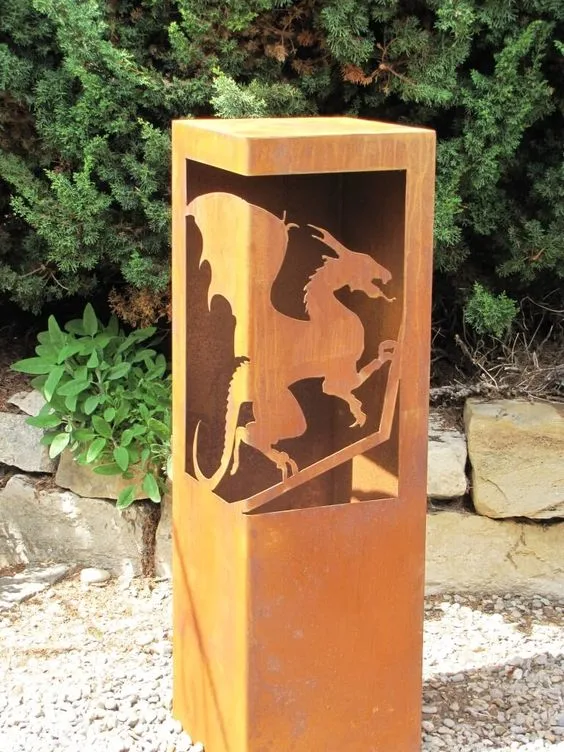 Corten Steel Metal Light Bollard for Garden