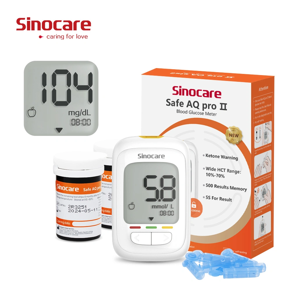 Compteur de glucose de sang Sinocare Gros compteur de glucose sanguin de glucose avec les bandelettes de test du capteur de lancettes