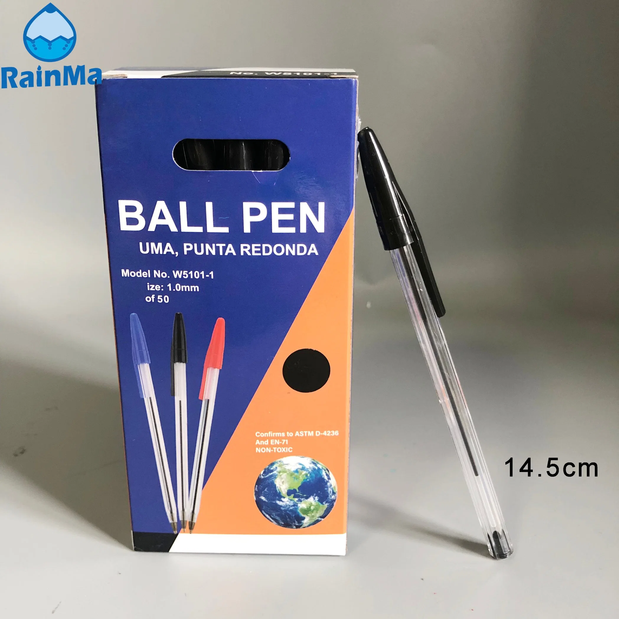 School Office Cheap 14.5cm Plastic 1.0mm Black Ball Pens with Custom Logo