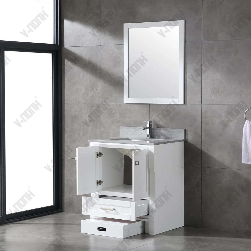 Modern Solid Wood Single Sink White Bathroom Storage Furniture