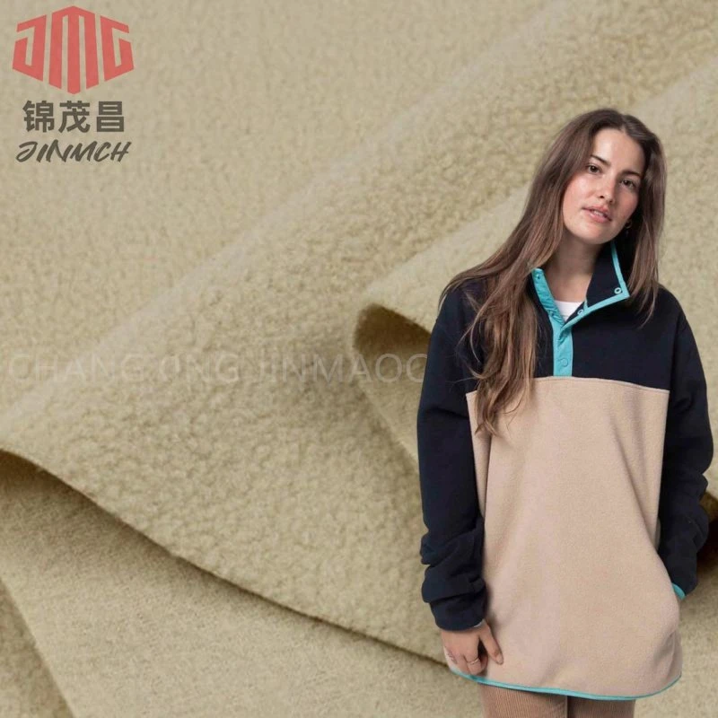 Factory Brushed Polyester Knitting Fabric 95% Polyester 5% Spandex Elastic Polar Fleece 240GSM for Garment Hoodies Jacket Lining