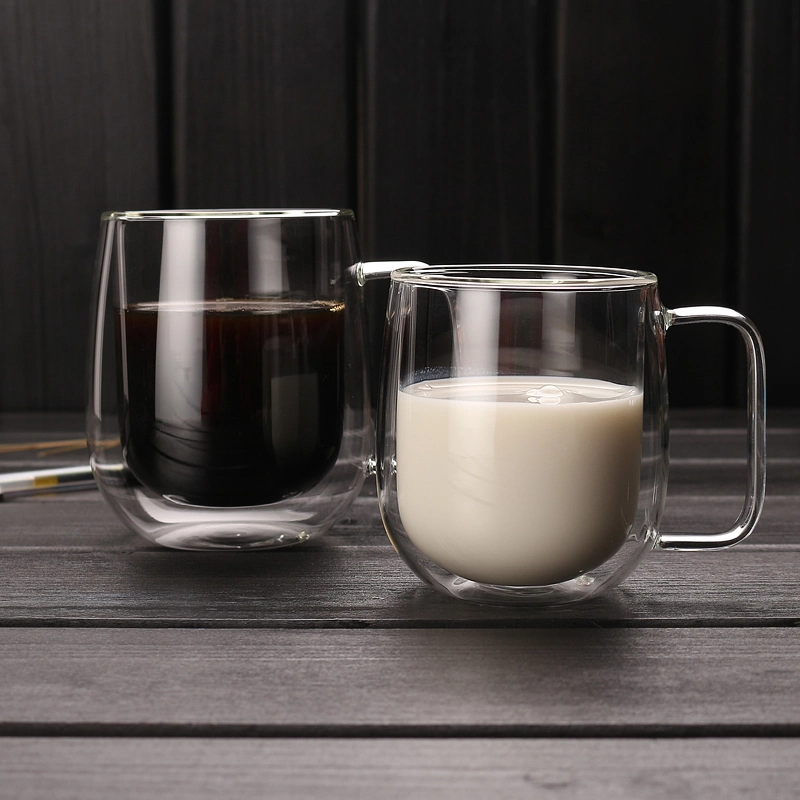 Tasse à thé en verre à double paroi avec poignée (résistant à la chaleur)