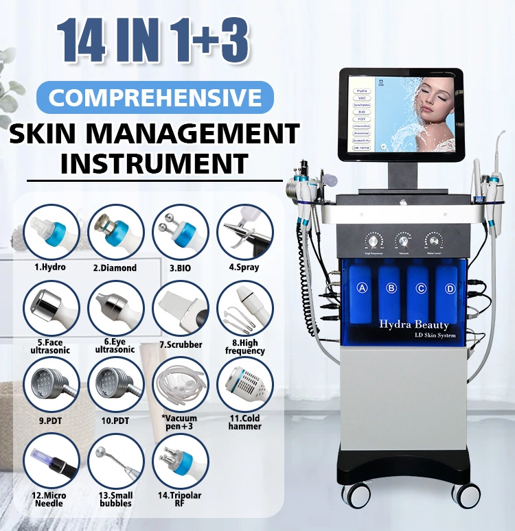 2024 14 en 1 agua Aqua Dermabrasion Peeling Oxygen Jet Microdermabrasion Facial de la piel manejar máquina