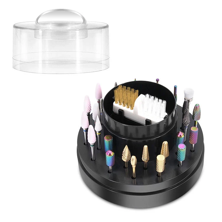 New Design Nail Drill Bits Case 30 Slots Nail Art Bits Stand Display Box with Brush