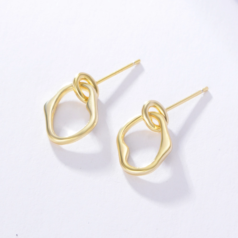 Fashion Irregular 925 Sterling Silver Gold Plated Simple Charm Geometric Stud Earrings for Daily Wear