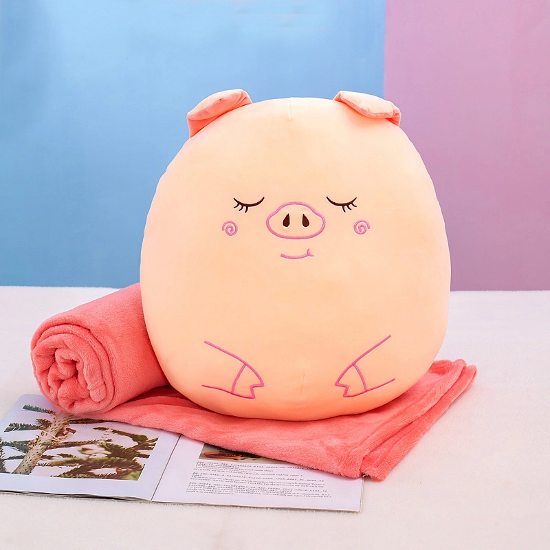 Soft Stuffed 2 in 1 Plush Animal Toy Cushion with Flannel Blanket